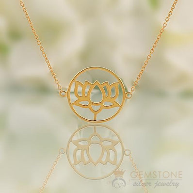 14KT YELLOW GOLD -LOTUS GOOD KARMA CHAKRA NECKLACE - Gemstone Silver Jewelry