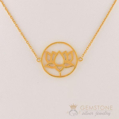 14KT YELLOW GOLD -LOTUS GOOD KARMA CHAKRA NECKLACE - Gemstone Silver Jewelry