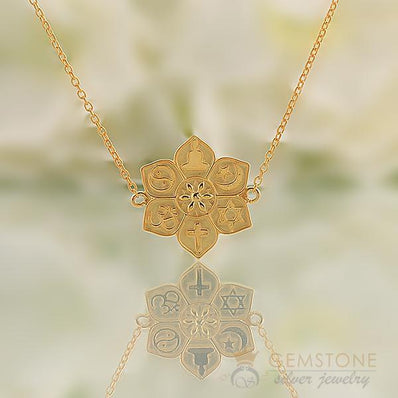 14KT YELLOW GOLD -COEXIST IN HARMONY CHAKRA NECKLACE - Gemstone Silver Jewelry