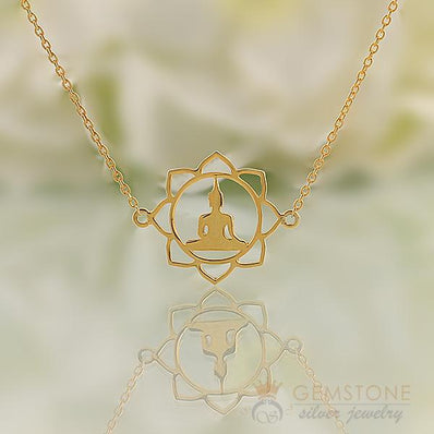 14KT YELLOW GOLD -BUDDHA GOOD KARMA CHAKRA NECKLACE - Gemstone Silver Jewelry