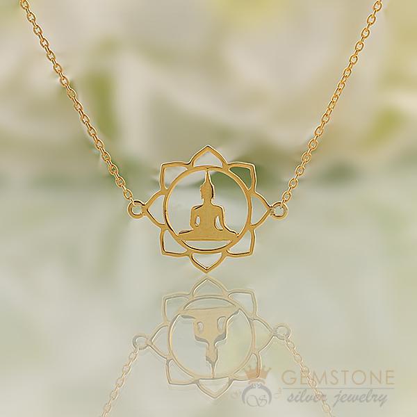 14KT YELLOW GOLD -BUDDHA GOOD KARMA CHAKRA NECKLACE - Gemstone Silver Jewelry