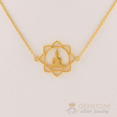 14KT YELLOW GOLD -BUDDHA GOOD KARMA CHAKRA NECKLACE - Gemstone Silver Jewelry
