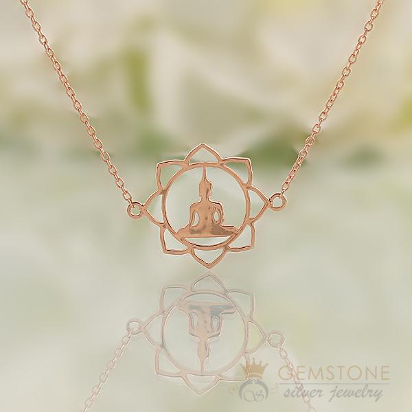14KT ROSE GOLD -BUDDHA GOOD KARMA CHAKRA NECKLACE - Gemstone Silver Jewelry