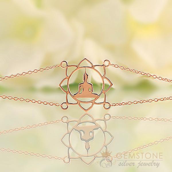14KT ROSE GOLD -BUDDHA GOOD KARMA CHAKRA BRACELET - Gemstone Silver Jewelry