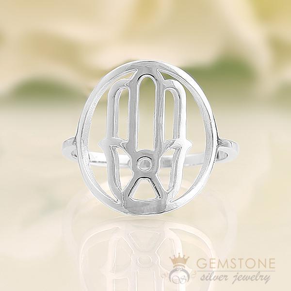 925 STERLING SILVER -HAND OF FATIMA GOOD KARMA CHAKRA RING - Gemstone Silver Jewelry