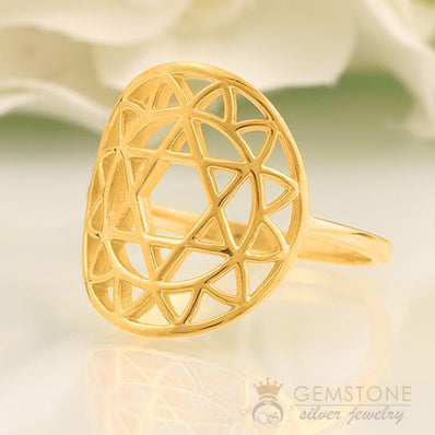 14KT YELLOW GOLD -HEART CHAKRA RING - Gemstone Silver Jewelry