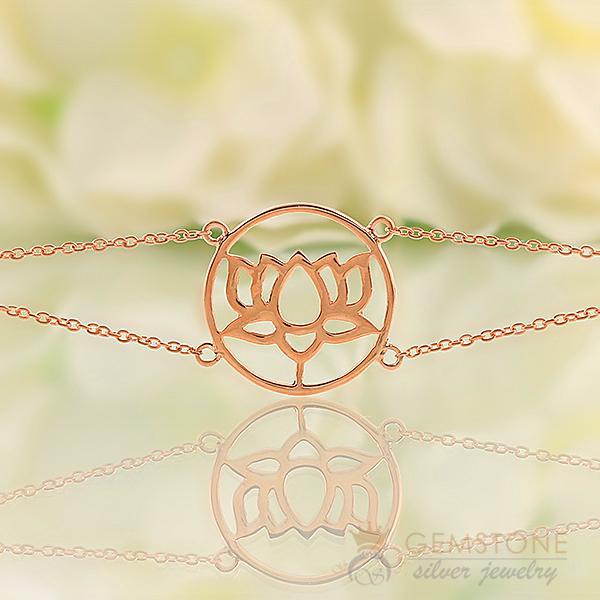 14KT ROSE GOLD -LOTUS GOOD KARMA CHAKRA BRACELET - Gemstone Silver Jewelry