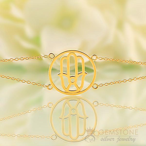 14KT YELLOW GOLD -HAND OF FATIMA GOOD KARMA CHAKRA BRACELET - Gemstone Silver Jewelry