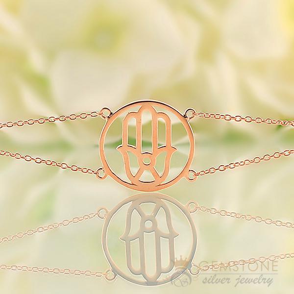 14KT ROSE GOLD -HAND OF FATIMA GOOD KARMA CHAKRA BRACELET - Gemstone Silver Jewelry