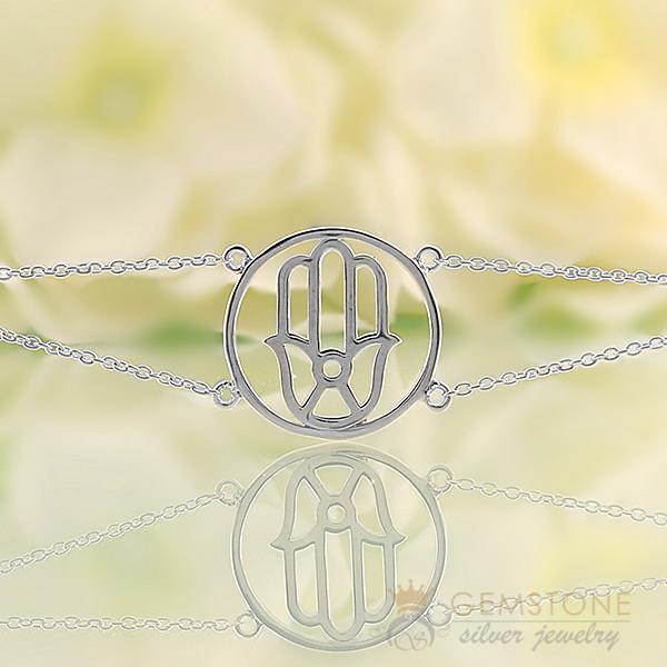 925 STERLING SILVER -HAND OF FATIMA GOOD KARMA CHAKRA BRACELET - Gemstone Silver Jewelry
