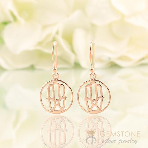 14KT ROSE GOLD -HAND OF FATIMA GOOD KARMA CHAKRA EARRING - Gemstone Silver Jewelry