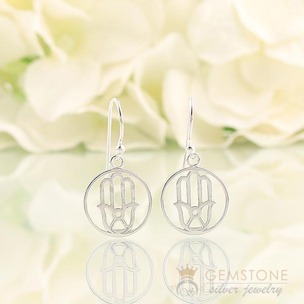 925 STERLING SILVER -HAND OF FATIMA GOOD KARMA CHAKRA EARRING - Gemstone Silver Jewelry