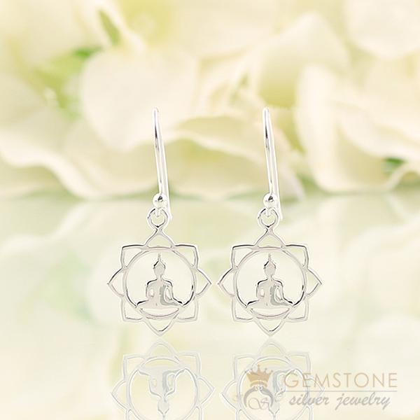 925 STERLING SILVER -BUDDHA GOOD KARMA CHAKRA EARRING - Gemstone Silver Jewelry