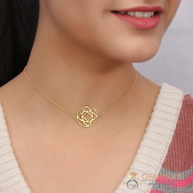 14KT YELLOW GOLD -CHOKER BASE CHAKRA NECKLACE - Gemstone Silver Jewelry