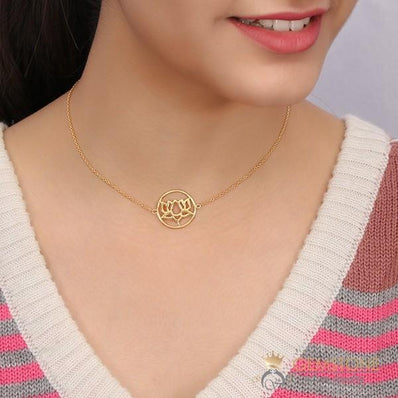 14KT YELLOW GOLD -LOTUS GOOD KARMA CHAKRA NECKLACE - Gemstone Silver Jewelry