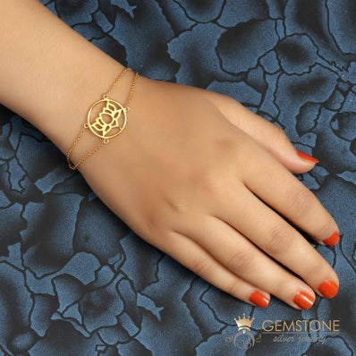14KT YELLOW GOLD -LOTUS GOOD KARMA CHAKRA BRACELET - Gemstone Silver Jewelry