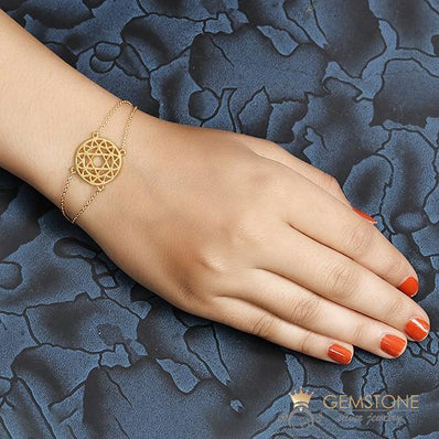 14KT YELLOW GOLD -HEART CHAKRA BRACELET - Gemstone Silver Jewelry