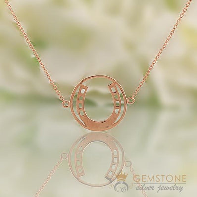 14KT ROSE GOLD -HORSESHOE GOOD KARMA CHAKRA NECKLACE - Gemstone Silver Jewelry