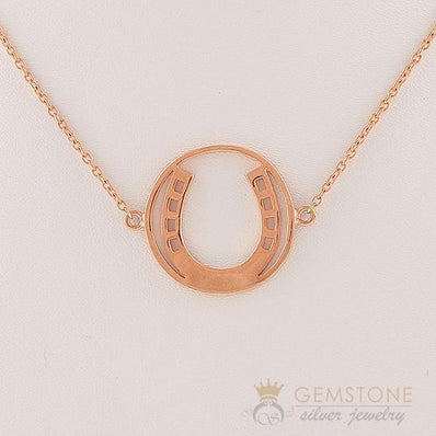 14KT ROSE GOLD -HORSESHOE GOOD KARMA CHAKRA NECKLACE - Gemstone Silver Jewelry
