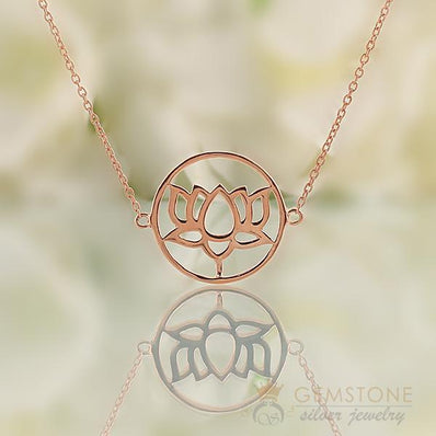 14KT ROSE GOLD -LOTUS GOOD KARMA CHAKRA NECKLACE - Gemstone Silver Jewelry
