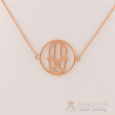 14KT ROSE GOLD -HAND OF FATIMA GOOD KARMA CHAKRA NECKLACE - Gemstone Silver Jewelry
