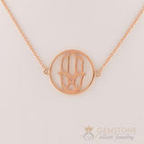 14KT ROSE GOLD -HAND OF FATIMA GOOD KARMA CHAKRA NECKLACE - Gemstone Silver Jewelry