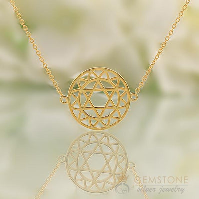 14KT YELLOW GOLD -HEART CHAKRA NECKLACE - Gemstone Silver Jewelry
