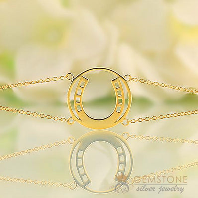 14KT YELLOW GOLD -HORSESHOE GOOD KARMA CHAKRA BRACELET - Gemstone Silver Jewelry