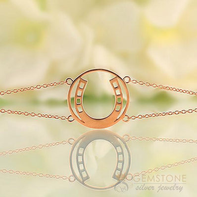 14KT ROSE GOLD -HORSESHOE GOOD KARMA CHAKRA BRACELET - Gemstone Silver Jewelry