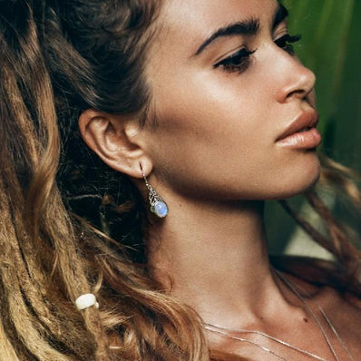 Moonstone Earring-Secret Leaves - Gemstone Silver Jewelry