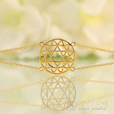 14KT YELLOW GOLD -HEART CHAKRA BRACELET - Gemstone Silver Jewelry