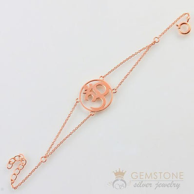 14KT ROSE GOLD -CHOKER OM GOOD KARMA CHAKRA BRACELET - Gemstone Silver Jewelry