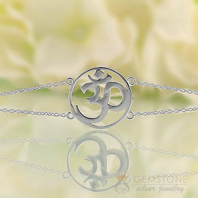 925 STERLING SILVER -CHOKER OM GOOD KARMA CHAKRA BRACELET - Gemstone Silver Jewelry