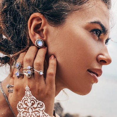 Moonstone Studs-Braided Dewdrop