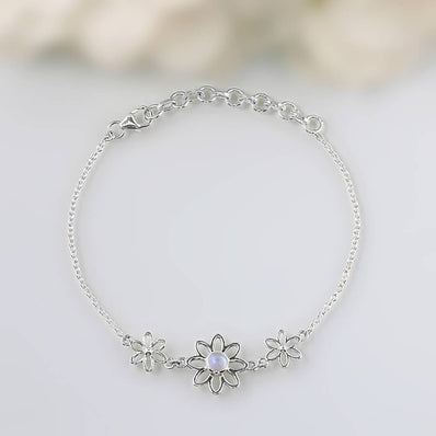 Moonstone Bracelet-Rainbow Flowers - gemstonesilverjewelryus