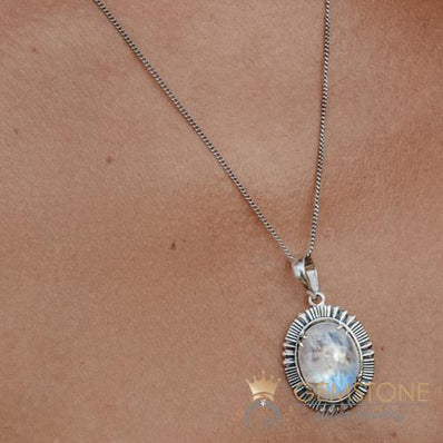 Moonstone Pendant-Ellipse - Gemstone Silver Jewelry