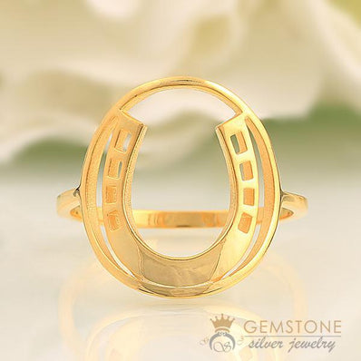 14KT YELLOW GOLD -HORSESHOE GOOD KARMA CHAKRA RING - Gemstone Silver Jewelry