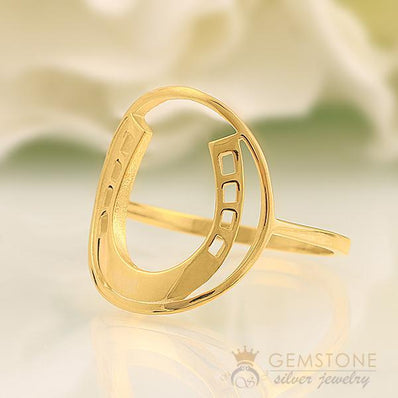 14KT YELLOW GOLD -HORSESHOE GOOD KARMA CHAKRA RING - Gemstone Silver Jewelry