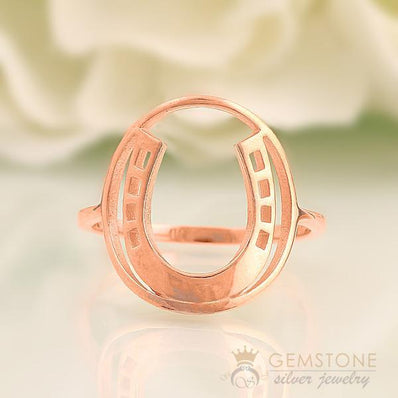 14KT ROSE GOLD -HORSESHOE GOOD KARMA CHAKRA RING - Gemstone Silver Jewelry
