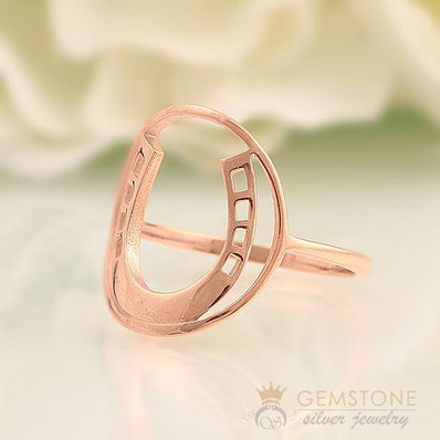 14KT ROSE GOLD -HORSESHOE GOOD KARMA CHAKRA RING - Gemstone Silver Jewelry
