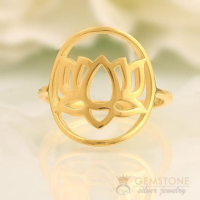 14KT YELLOW GOLD -LOTUS GOOD KARMA CHAKRA RING - Gemstone Silver Jewelry