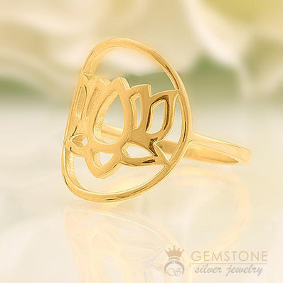 14KT YELLOW GOLD -LOTUS GOOD KARMA CHAKRA RING - Gemstone Silver Jewelry