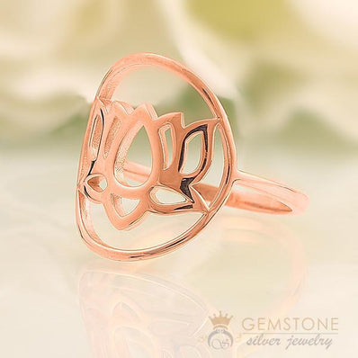 14KT ROSE GOLD -LOTUS GOOD KARMA CHAKRA RING - Gemstone Silver Jewelry