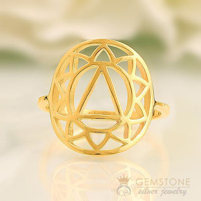 14KT YELLOW GOLD -SOLAR PLEXUS GOOD KARMA CHAKRA RING - Gemstone Silver Jewelry