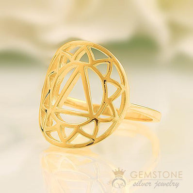 14KT YELLOW GOLD -SOLAR PLEXUS GOOD KARMA CHAKRA RING - Gemstone Silver Jewelry
