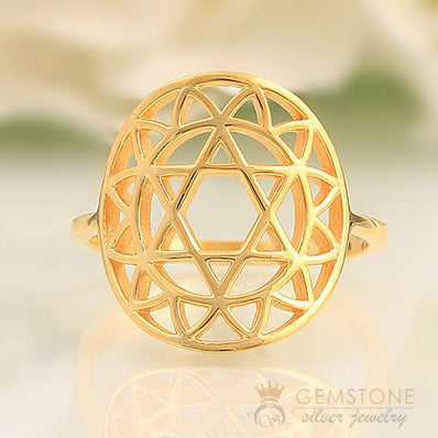 14KT YELLOW GOLD -HEART CHAKRA RING - Gemstone Silver Jewelry