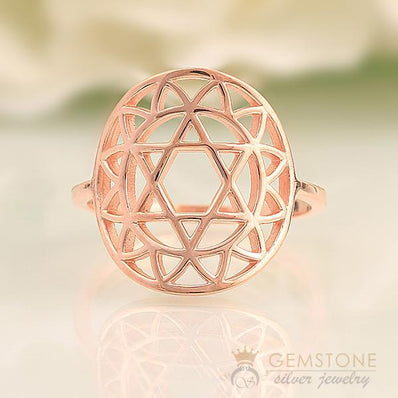14KT ROSE GOLD -HEART CHAKRA RING - Gemstone Silver Jewelry