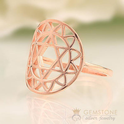 14KT ROSE GOLD -HEART CHAKRA RING - Gemstone Silver Jewelry