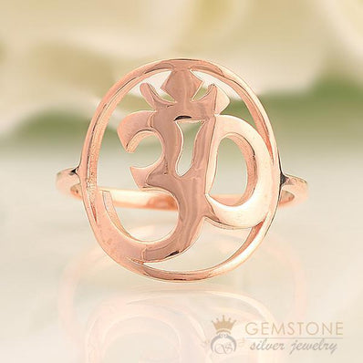 14KT ROSE GOLD -OM GOOD KARMA CHAKRA RING - Gemstone Silver Jewelry