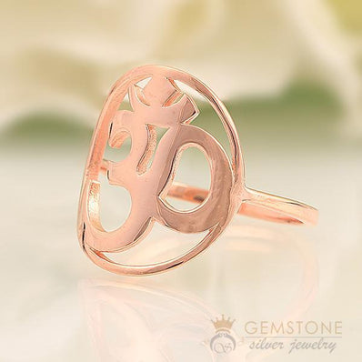 14KT ROSE GOLD -OM GOOD KARMA CHAKRA RING - Gemstone Silver Jewelry